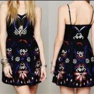 Free People Black Embroidered Dress with adjustable straps. EUC